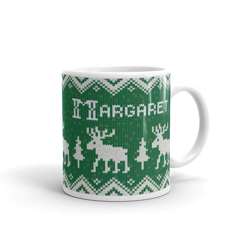 Scandinavian Moose Mug, Knitting Name Mug, Christmas Sweater Mug